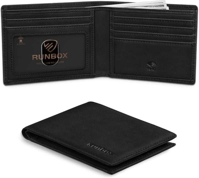RUNBOX Wallet for Men Slim Leather Bifold RFID Blocking Minimalist Front Pocket Design with Gift Box - Image 1